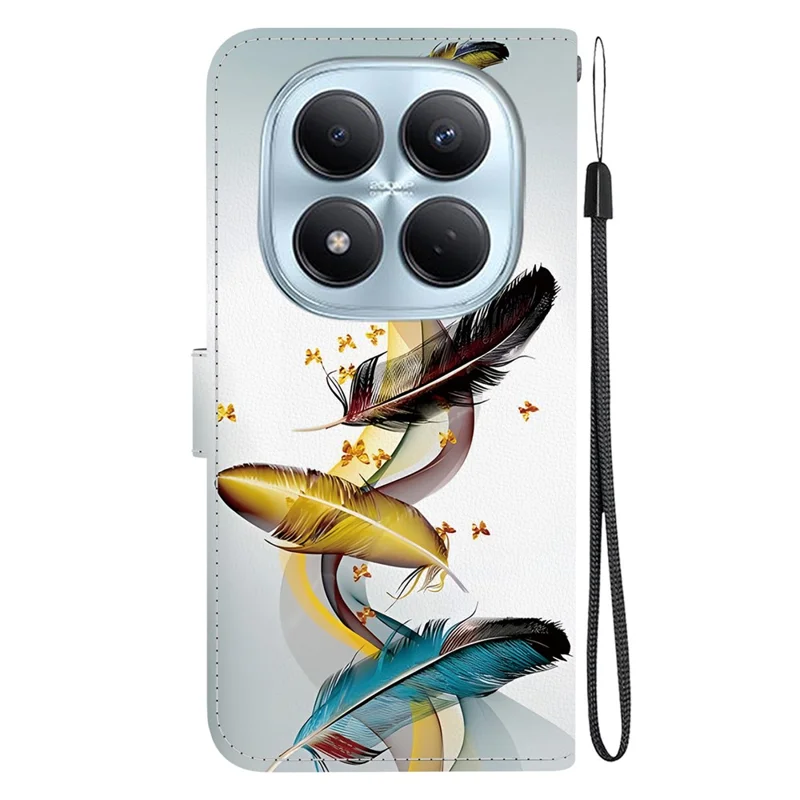 For Xiaomi Redmi Note 15 Pro 4G (Global) Case Pattern Printing Leather Flip Wallet Phone Cover with Lanyard - Golden Butterfly Feather