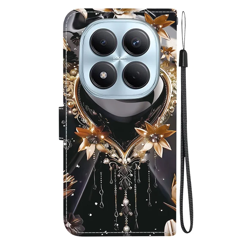 For Xiaomi Redmi Note 15 Pro 4G (Global) Wallet Case Pattern Printing Leather Stand Phone Cover with Strap - Black Gold