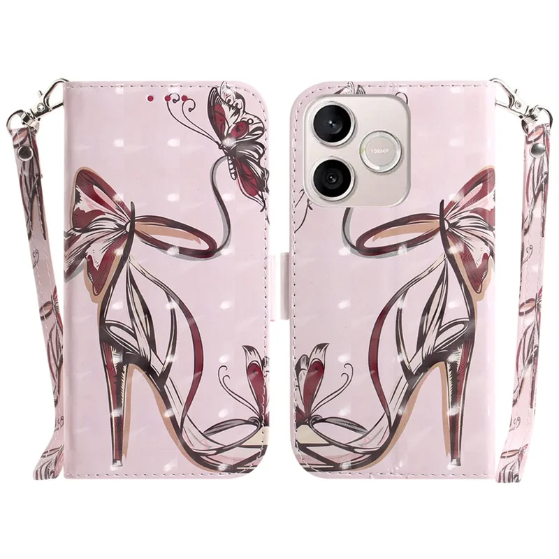 For Honor 600 Lite 5G Case Pattern Printing Leather Wallet Phone Cover with Wrist Strap - Butterfly High Heels