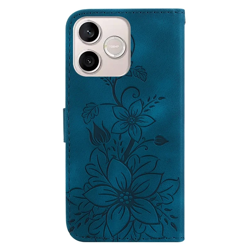 For Honor 600 Lite 5G Stand Case Lily Flower Imprint Leather Phone Cover with Wrist Strap - Dark Blue