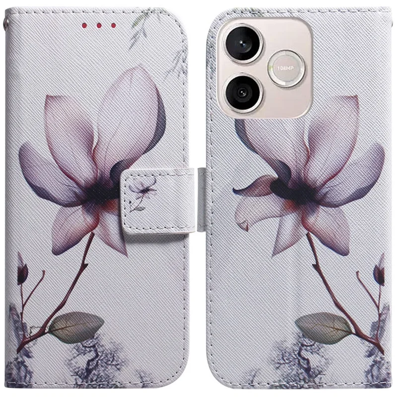 For Honor 600 Lite 5G Wallet Case Pattern Print Leather Phone Cover - Pink Flower
