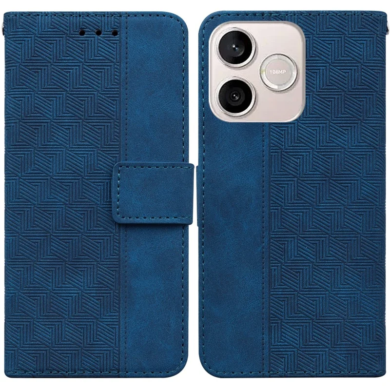 For Honor 600 Lite 5G Case Geometry Pattern Leather Wallet Phone Cover with Wrist Strap - Blue