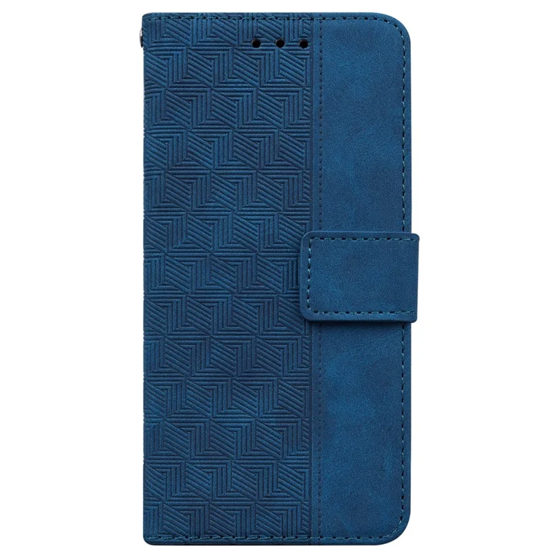 For Honor 600 Lite 5G Case Geometry Pattern Leather Wallet Phone Cover with Wrist Strap - Blue