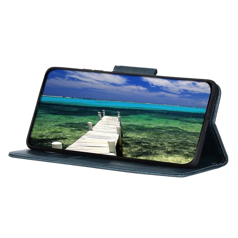 For Samsung Galaxy A54 5G Scratch Resistant Crazy Horse Texture Phone Stand Case PU Leather + TPU Wallet Protective Phone Cover - Blue