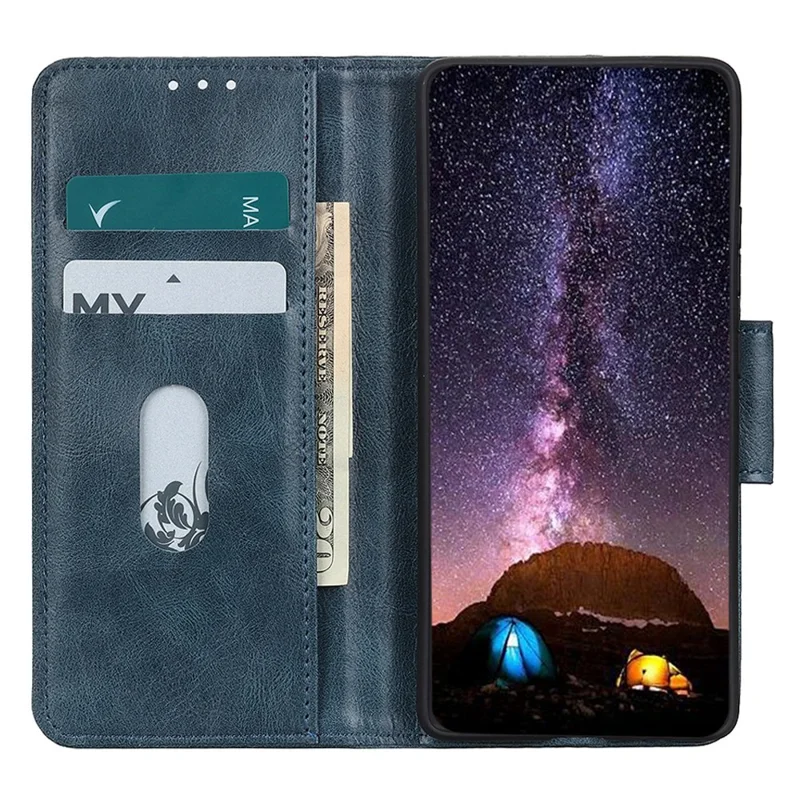 For Samsung Galaxy A54 5G Scratch Resistant Crazy Horse Texture Phone Stand Case PU Leather + TPU Wallet Protective Phone Cover - Blue