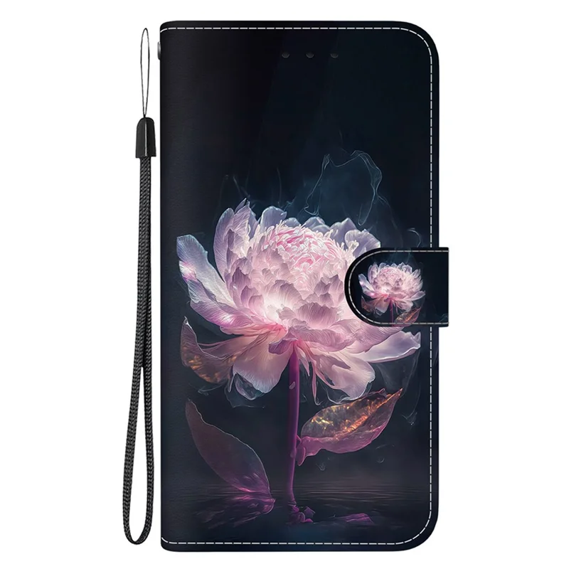 For Honor 600 Lite 5G Wallet Phone Case Anti-Drop Pattern Printing Leather Flip Cover with Strap - Purple Peony