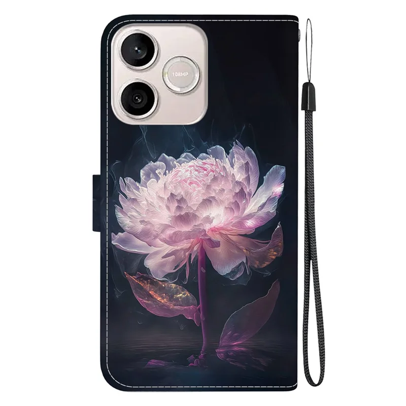 For Honor 600 Lite 5G Wallet Phone Case Anti-Drop Pattern Printing Leather Flip Cover with Strap - Purple Peony