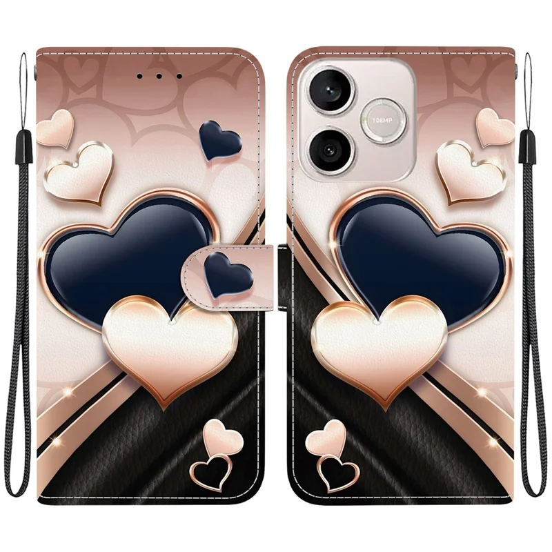 For Honor 600 Lite 5G Leather Case Stand Wallet Pattern Printing Phone Cover with Wrist Strap - Love