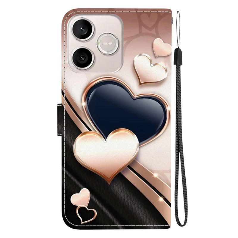 For Honor 600 Lite 5G Leather Case Stand Wallet Pattern Printing Phone Cover with Wrist Strap - Love