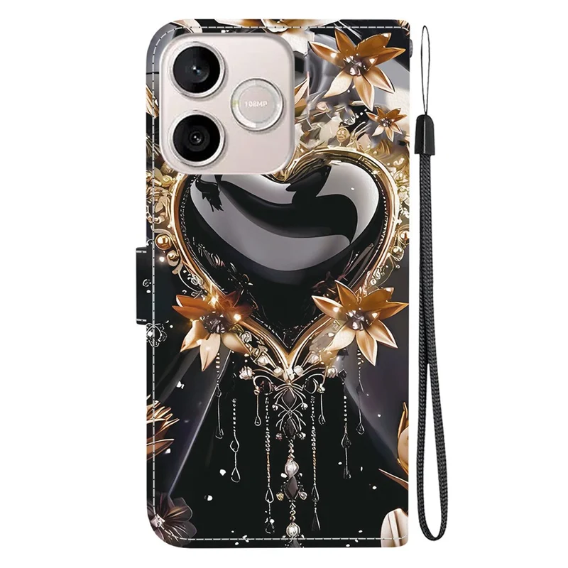 Für Honor 600 Lite 5G Brieftaschenhülle Musterdruck Lederstandplatz-Handytasche mit Gurt - Schwarz Gold