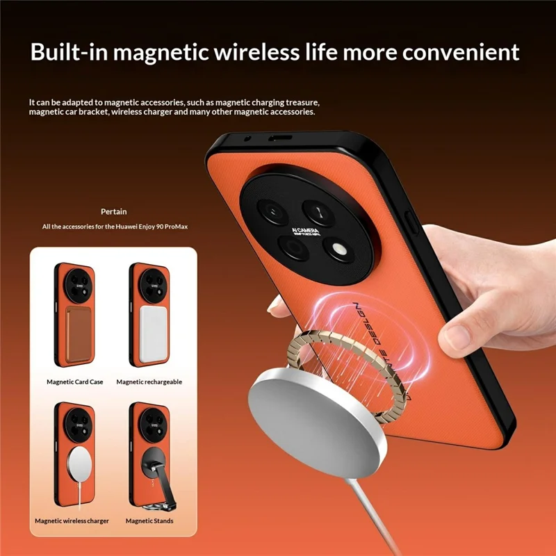 GKK For Huawei Enjoy 90 Pro Max Magnetic Case Woven Texture Leather PC Phone Cover - Orange