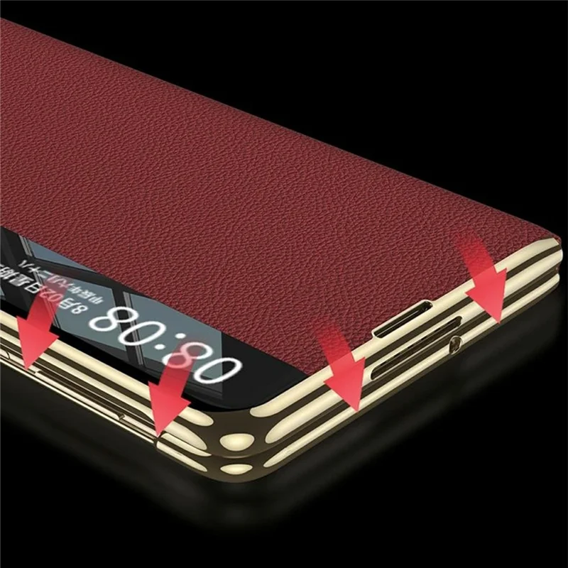GKK per Huawei Mate X7 Flip Custodia in Pelle con Tecnologia Finestra Smart Copertura Antiurto - Rosso