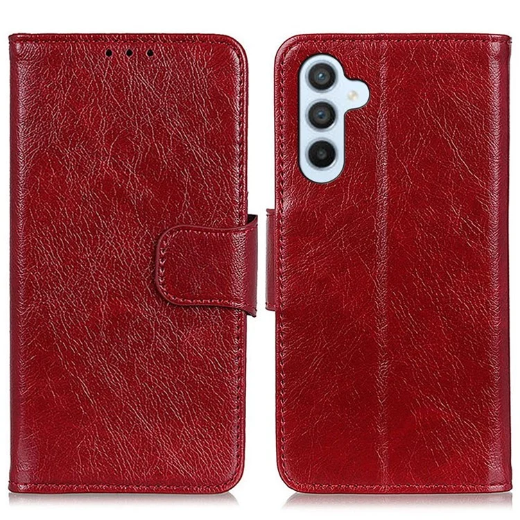 Para Samsung Galaxy A54 5G Nappa Texture Split Leather Phone Case Viewing Stand Wallet Cell Phone Cover - Rojo