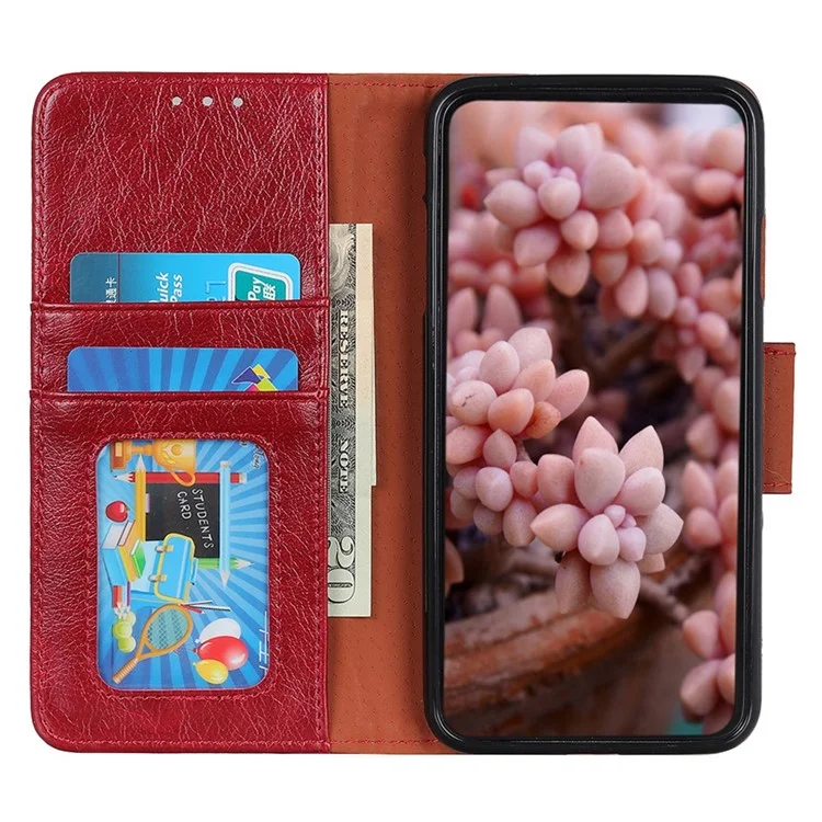 Para Samsung Galaxy A54 5G Nappa Texture Split Leather Phone Case Viewing Stand Wallet Cell Phone Cover - Rojo