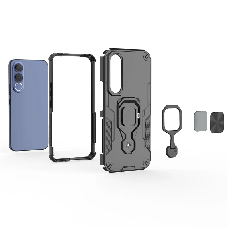 Чехол для vivo V70 FE 5G поворотный кольцевой подставкой PC + TPU ударопрочный чехол для телефона - черный