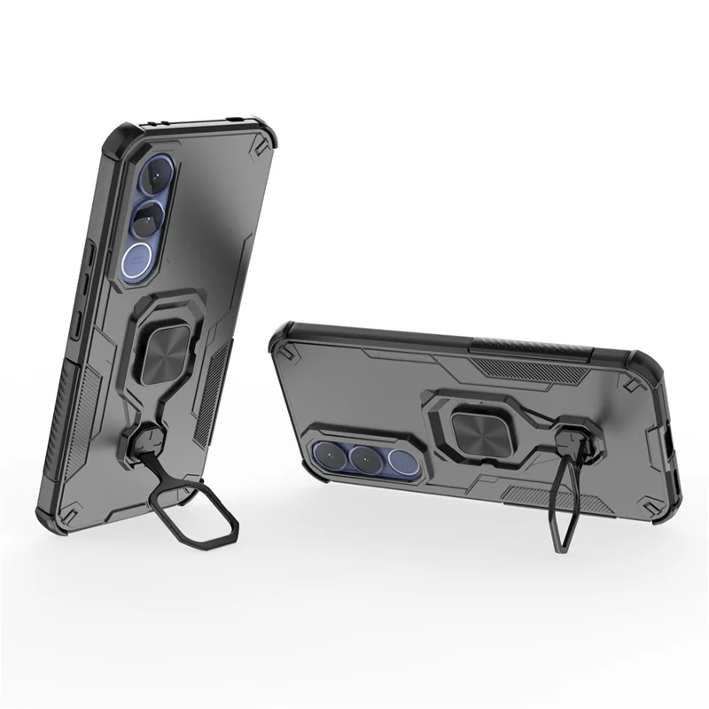 Чехол для vivo V70 FE 5G поворотный кольцевой подставкой PC + TPU ударопрочный чехол для телефона - черный