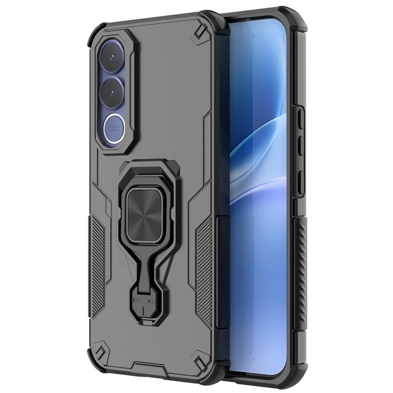 Чехол для vivo V70 FE 5G поворотный кольцевой подставкой PC + TPU ударопрочный чехол для телефона - черный