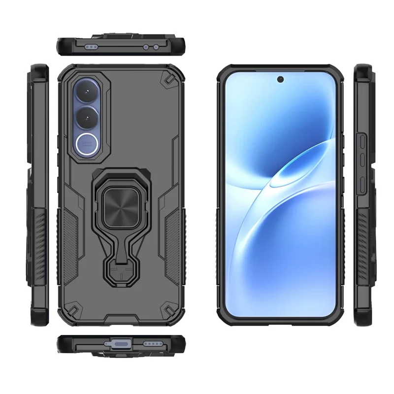 Чехол для vivo V70 FE 5G поворотный кольцевой подставкой PC + TPU ударопрочный чехол для телефона - черный