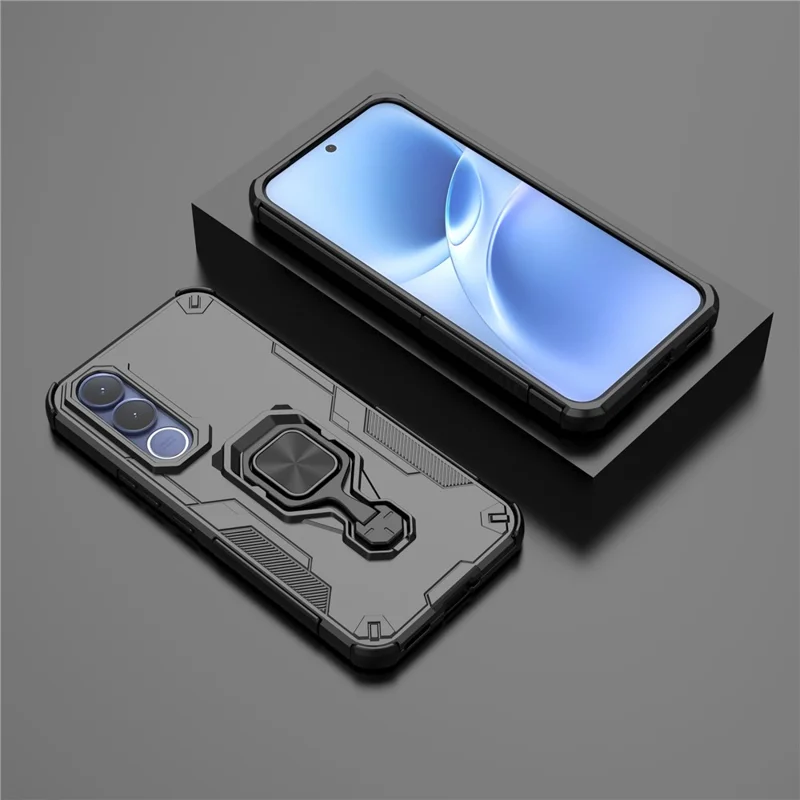 Чехол для vivo V70 FE 5G поворотный кольцевой подставкой PC + TPU ударопрочный чехол для телефона - черный