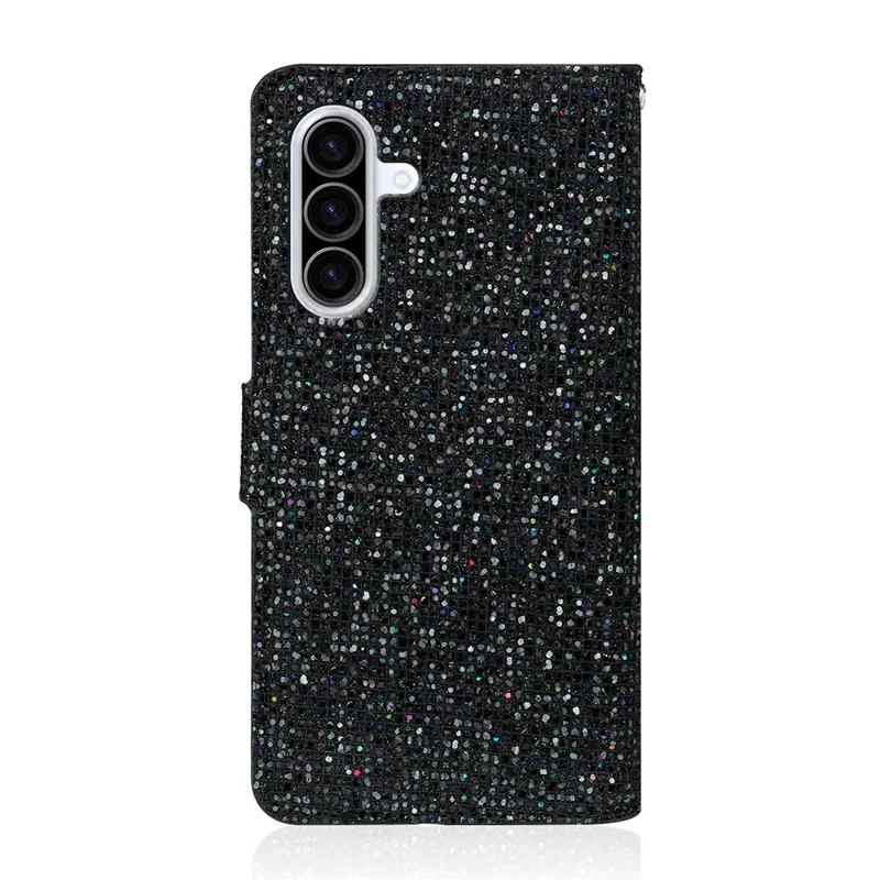 For Samsung Galaxy A27 Case PU Leather Wallet Card Slots Glitter Phone Cover - Black