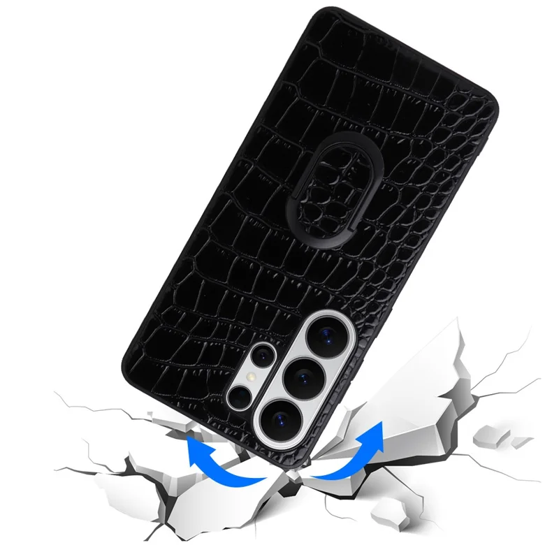 For Samsung Galaxy S26 Ultra Case Kickstand Leather + TPU + PC Phone Back Cover - Crocodile Texture
