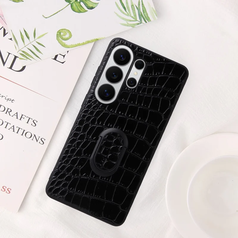For Samsung Galaxy S25 Ultra Case Kickstand Leather + TPU + PC Phone Back Cover - Crocodile Texture