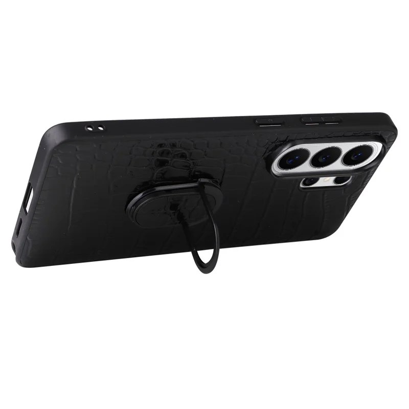 For Samsung Galaxy S25 Ultra Case Kickstand Leather + TPU + PC Phone Back Cover - Crocodile Texture