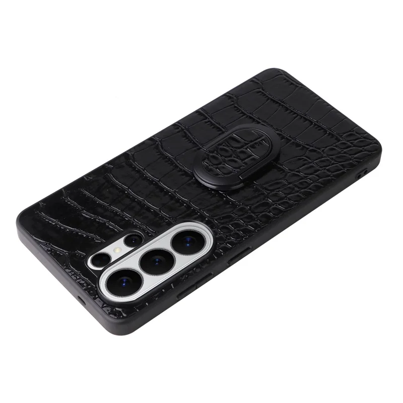 For Samsung Galaxy S25 Ultra Case Kickstand Leather + TPU + PC Phone Back Cover - Crocodile Texture