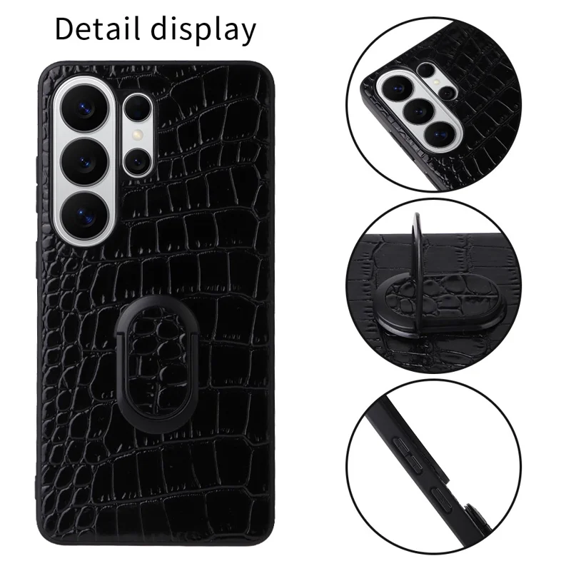 For Samsung Galaxy S25 Ultra Case Kickstand Leather + TPU + PC Phone Back Cover - Crocodile Texture