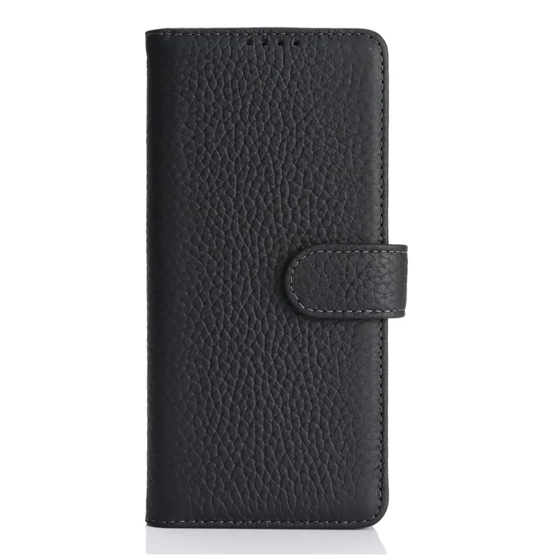 For Sony Xperia 10 VII Stand Case Litchi Texture Genuine Cow Leather Wallet Phone Cover RFID Blocking - Black