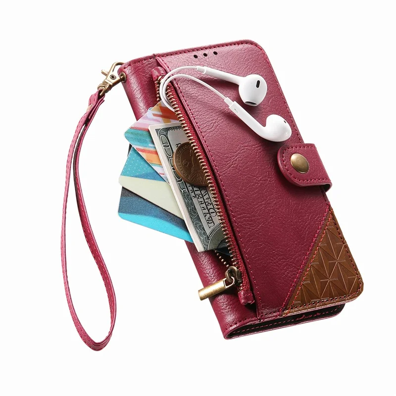 For Nothing Phone (3a) Lite 5G Case Color Splicing TPU PU Leather Flip Shockproof Phone Cover with Wrist Strap - Red
