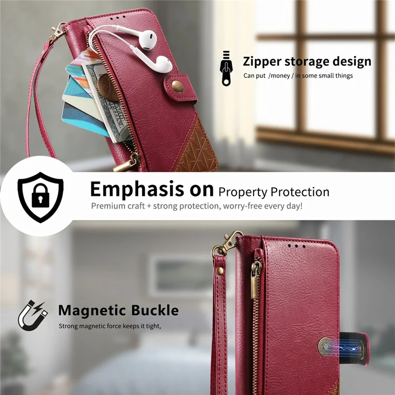 For Nothing Phone (3a) Lite 5G Case Color Splicing TPU PU Leather Flip Shockproof Phone Cover with Wrist Strap - Red