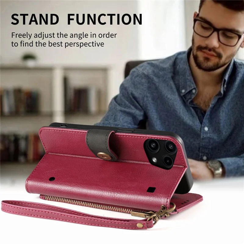 For Nothing Phone (3a) Lite 5G Case Color Splicing TPU PU Leather Flip Shockproof Phone Cover with Wrist Strap - Red