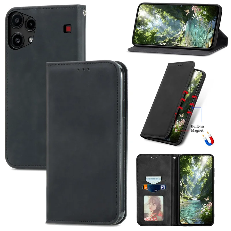 For Nothing Phone (3a) Lite 5G Leather Case with Card Holder Magnetic Absorption Phone Cover - Black