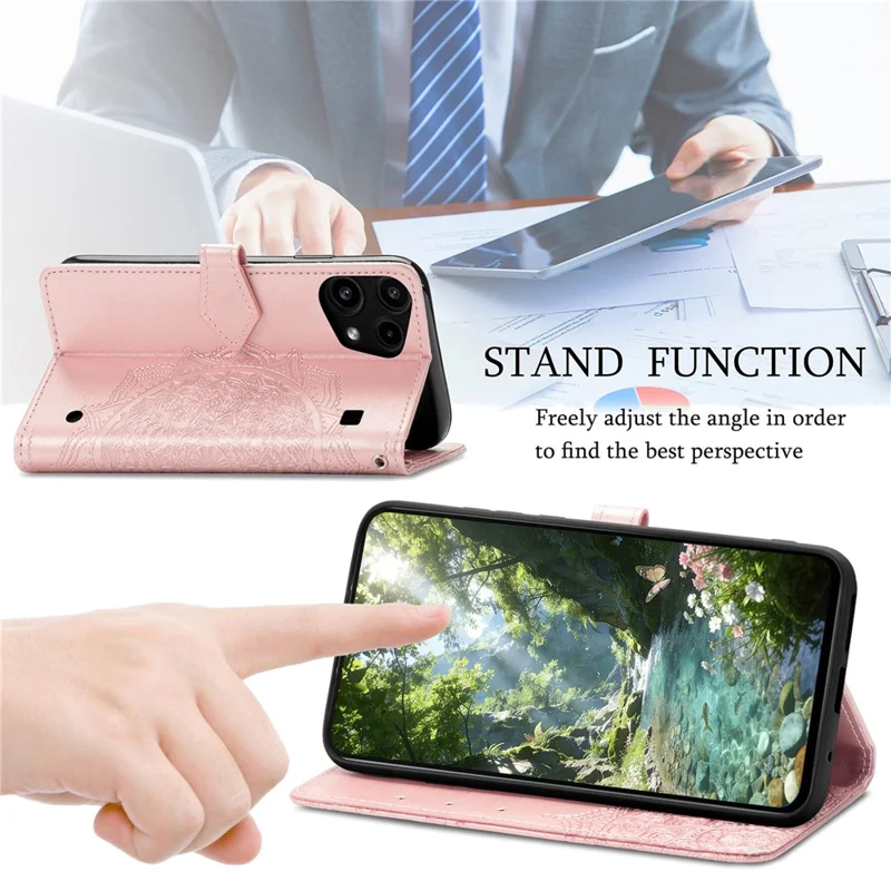 For Nothing Phone (3a) Lite 5G Wallet Case Mandala Flower Leather Phone Cover Stand - Rose Gold