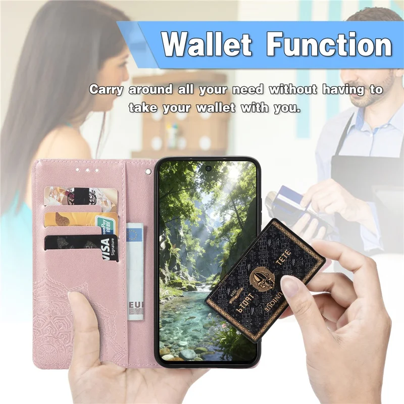 For Nothing Phone (3a) Lite 5G Wallet Case Mandala Flower Leather Phone Cover Stand - Rose Gold
