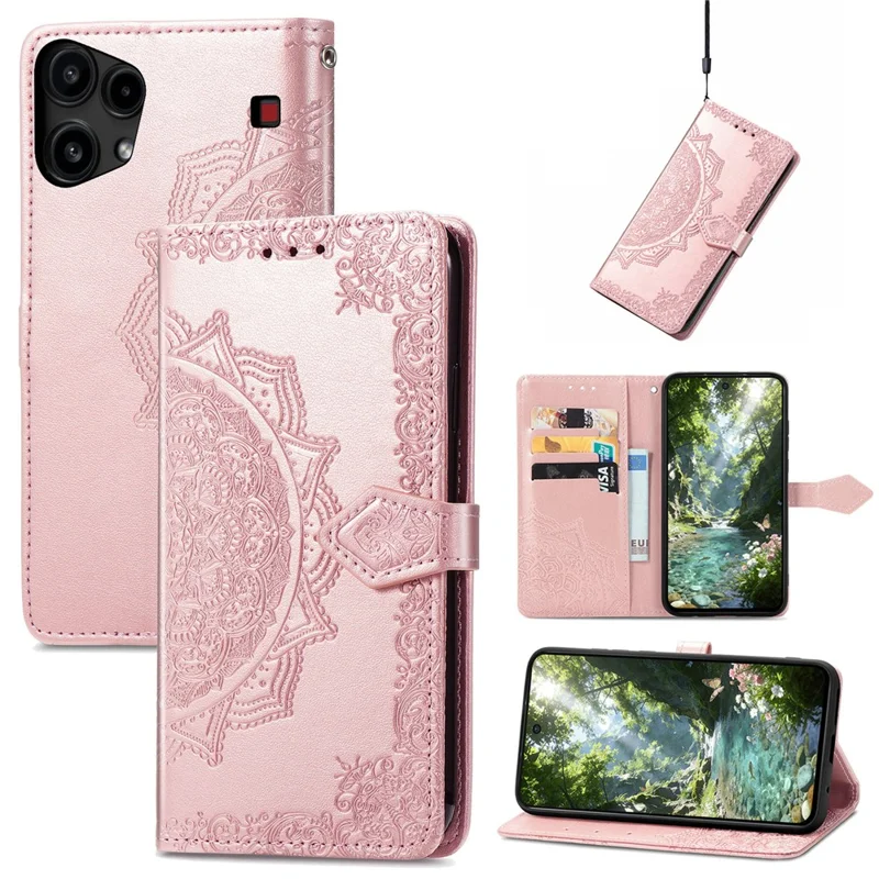 For Nothing Phone (3a) Lite 5G Wallet Case Mandala Flower Leather Phone Cover Stand - Rose Gold