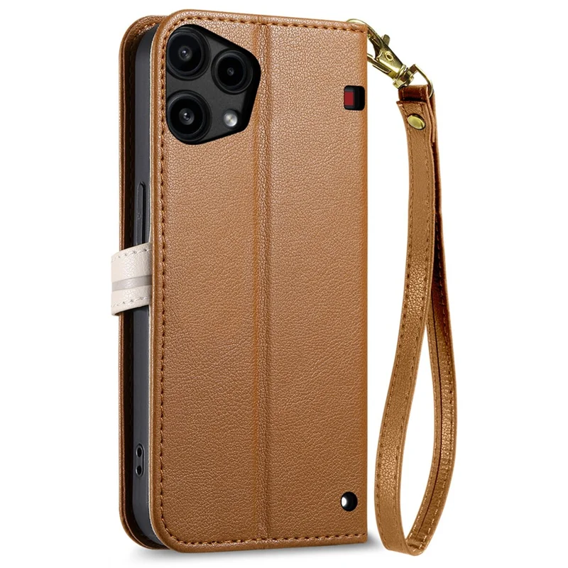 For Nothing Phone (3a) Lite 5G Stand Case Leaf Shape Magnetic Clasp Leather Phone Cover with Hand Strap - Brown