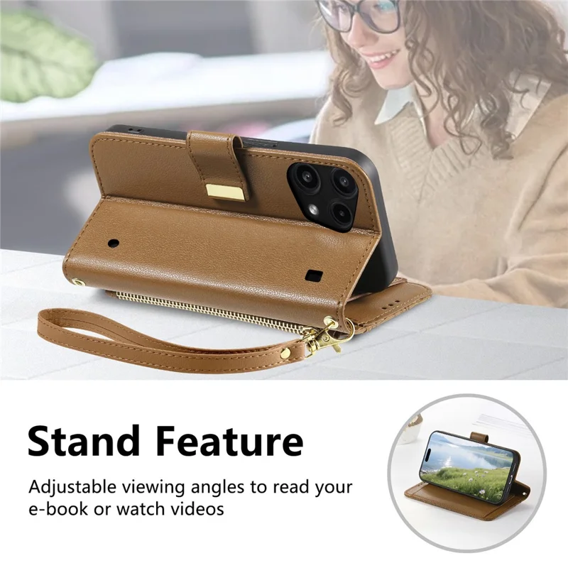 For Nothing Phone (3a) Lite 5G Case Floral Leaf Pattern Multi Card Slots Zipper Leather Phone Cover with Wrist Strap - Brown