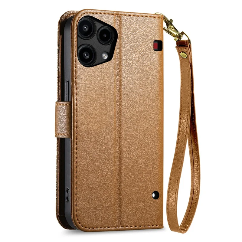 For Nothing Phone (3a) Lite 5G Case Floral Leaf Pattern Multi Card Slots Zipper Leather Phone Cover with Wrist Strap - Brown