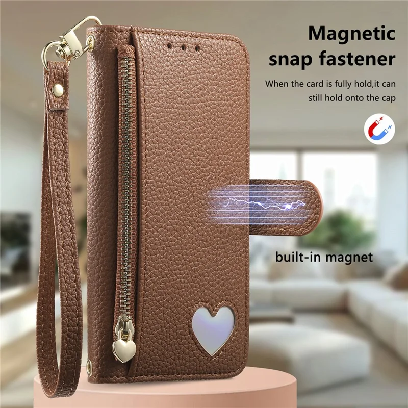 For Nothing Phone (3a) Lite 5G Case Zipper Pocket TPU PU Leather Wallet Phone Cover with Strap - Brown