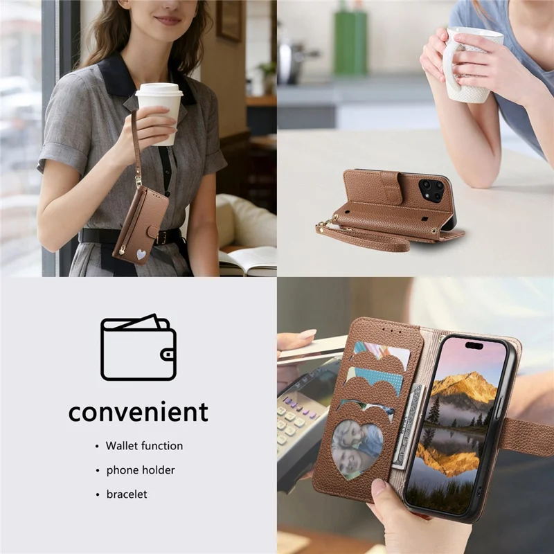 For Nothing Phone (3a) Lite 5G Case Zipper Pocket TPU PU Leather Wallet Phone Cover with Strap - Brown