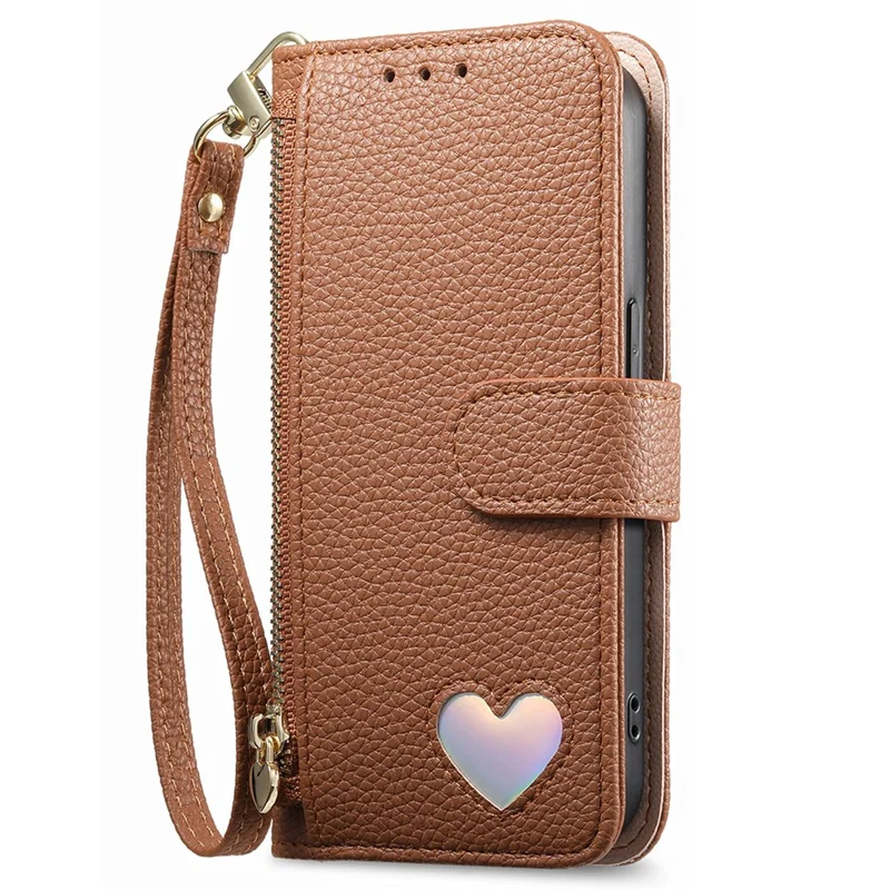 For Nothing Phone (3a) Lite 5G Case Zipper Pocket TPU PU Leather Wallet Phone Cover with Strap - Brown