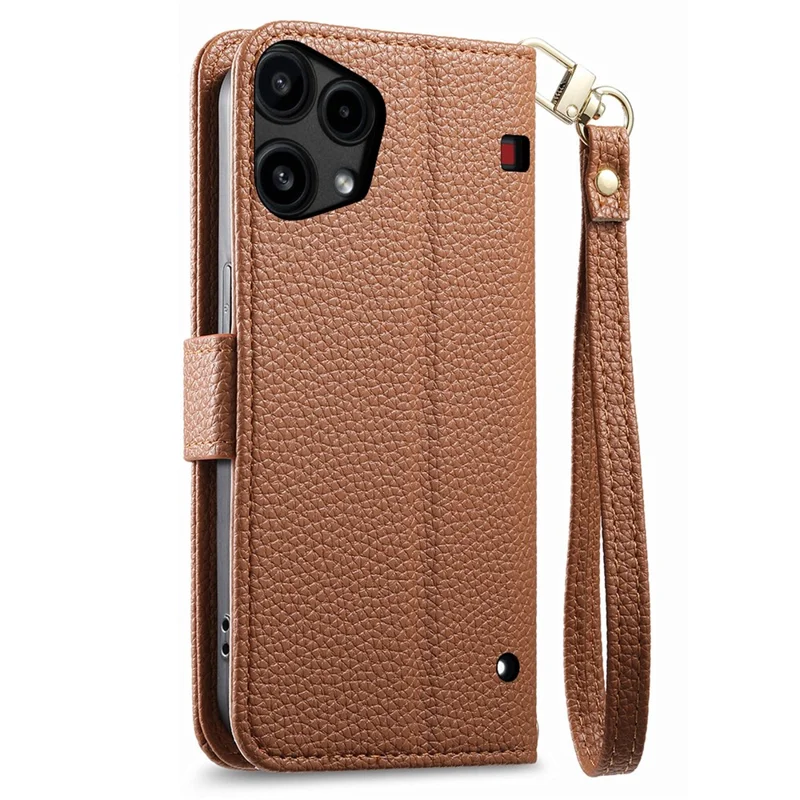 For Nothing Phone (3a) Lite 5G Case Zipper Pocket TPU PU Leather Wallet Phone Cover with Strap - Brown
