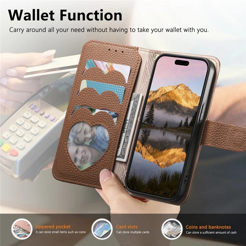 For Nothing Phone (3a) Lite 5G Case Zipper Pocket TPU PU Leather Wallet Phone Cover with Strap - Brown