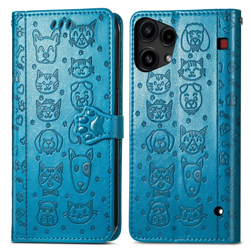 For Nothing Phone (3a) Lite 5G Case Flip Wallet Leather Phone Cover with Cute Cat Dog Pattern - Blue