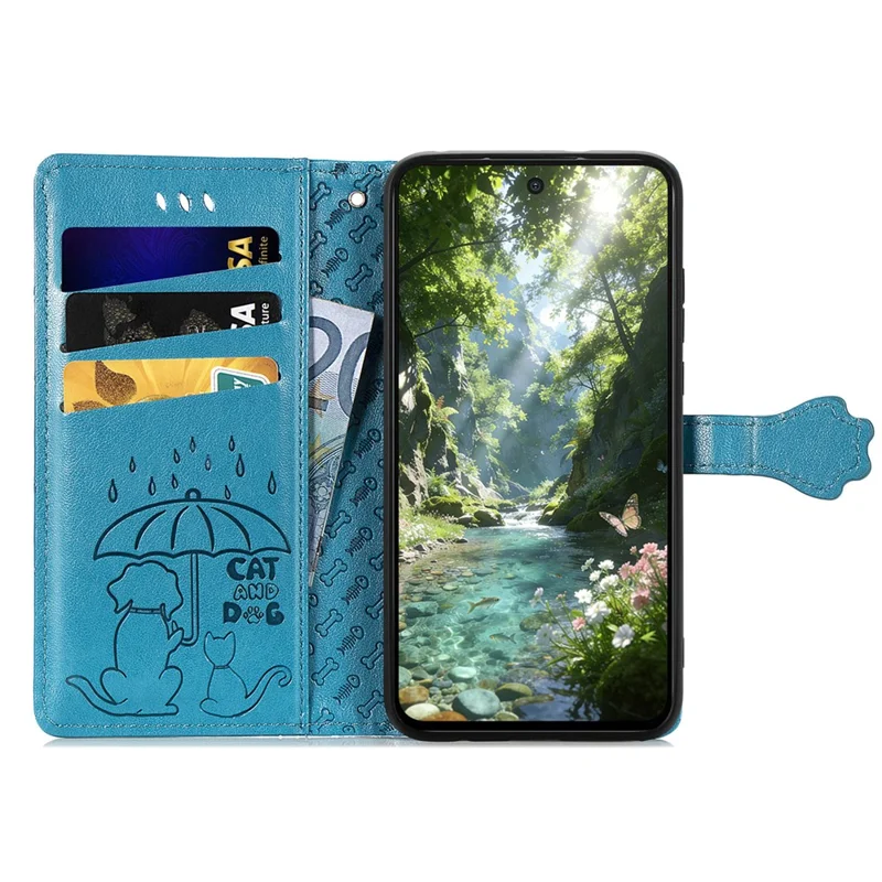 For Nothing Phone (3a) Lite 5G Case Flip Wallet Leather Phone Cover with Cute Cat Dog Pattern - Blue