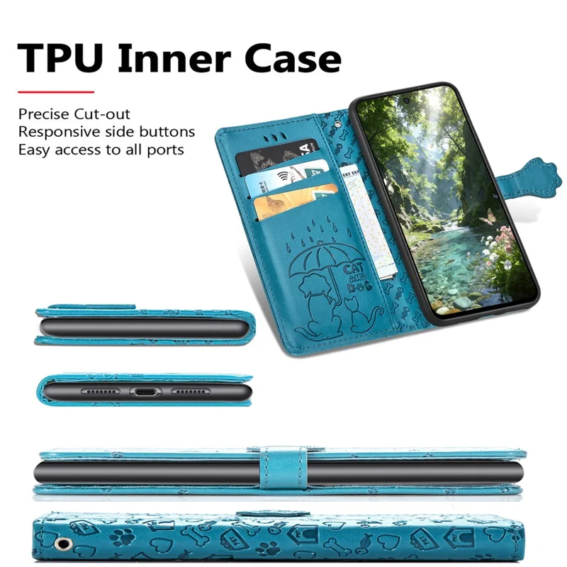 For Nothing Phone (3a) Lite 5G Case Flip Wallet Leather Phone Cover with Cute Cat Dog Pattern - Blue