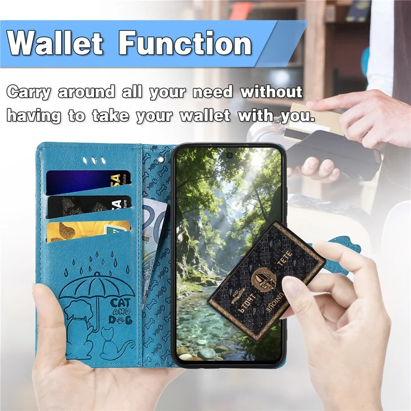 For Nothing Phone (3a) Lite 5G Case Flip Wallet Leather Phone Cover with Cute Cat Dog Pattern - Blue