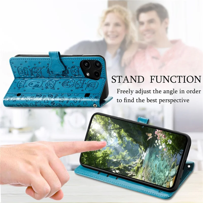 For Nothing Phone (3a) Lite 5G Case Flip Wallet Leather Phone Cover with Cute Cat Dog Pattern - Blue